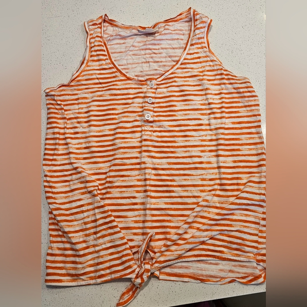 Style & Co. Orange and White Striped Tank Top
